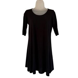 Eileen Fisher‎ Dress Womens XS Black 100% Silk Trapeze Swing 3/4 Sleeve Short